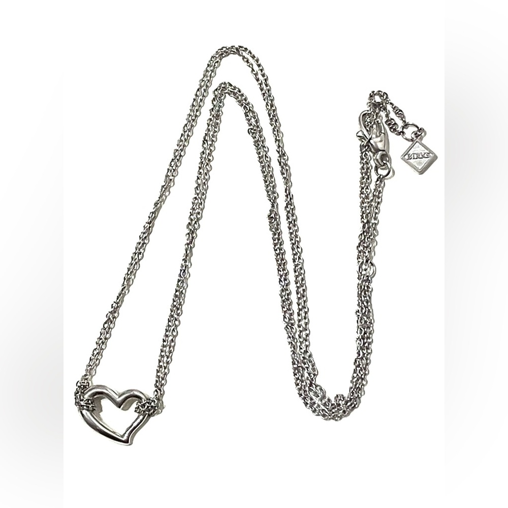 Birks Sterling Silver 925 Double Chain Heart Necklace